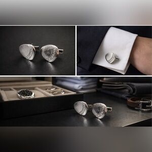✨Sculpted Half-Moon Silver Tone / Engraved Cufflinks✨